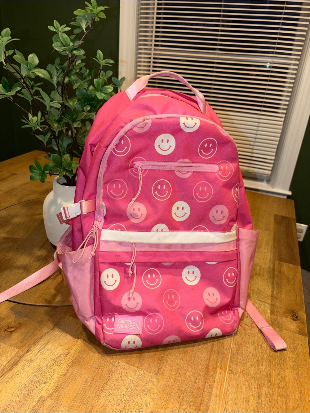 Pink Smiley Print Kids Backpack by Simple Modern
